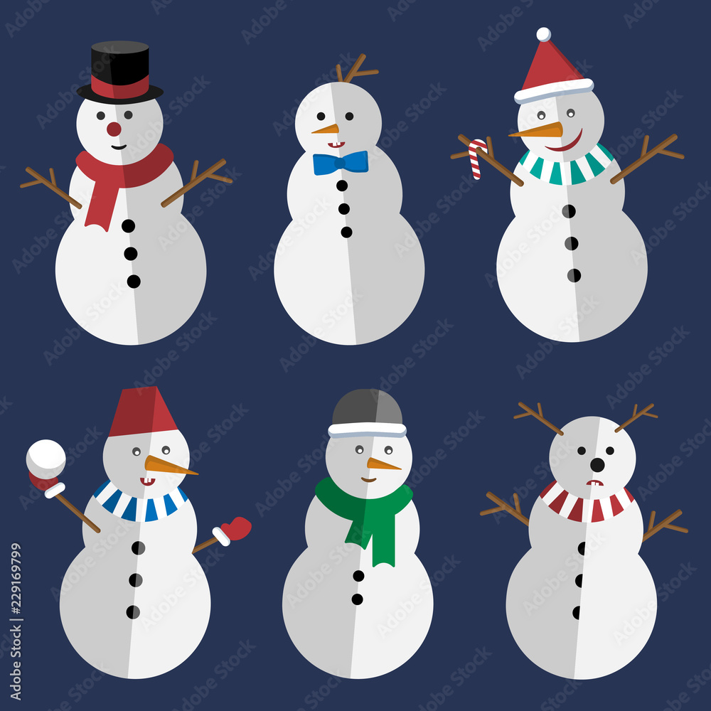 Vector flat icons with funny snowmen.