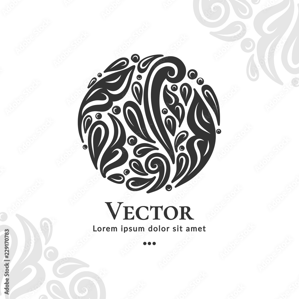 Abstract emblem. Elegant, classic elements. Can be used for jewelry, beauty and fashion industry. Great for logo, monogram, invitation, flyer, menu, brochure, background, or any desired idea.