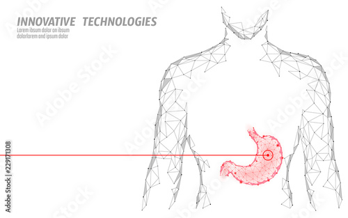 Human healthy medicine drug treatment stomach. Internal digestion organ. Low poly connected dots gray white triangle future technology design background vector medicine illustration art