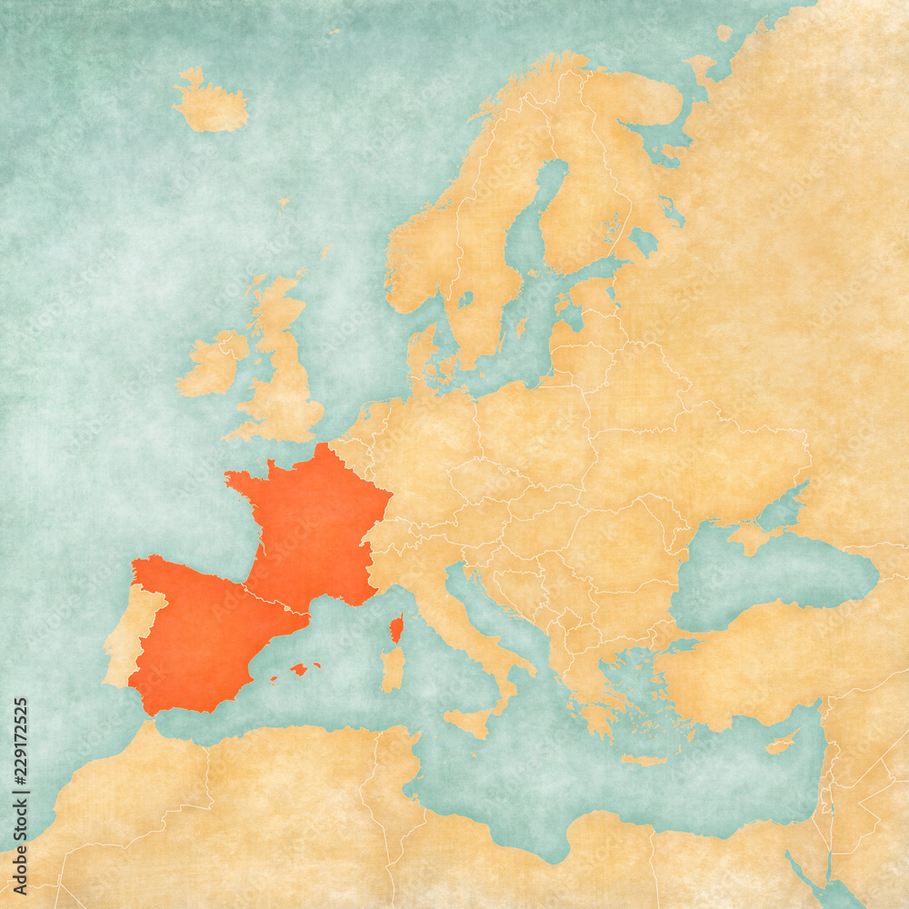 Map of Europe - France and Spain