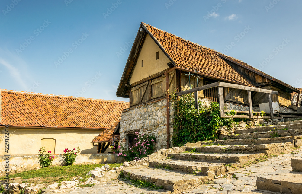 Ancient houses in the ancient fortress of Rasnov, Romania