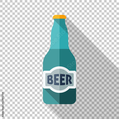 Beer bottle icon in flat style on transparent background