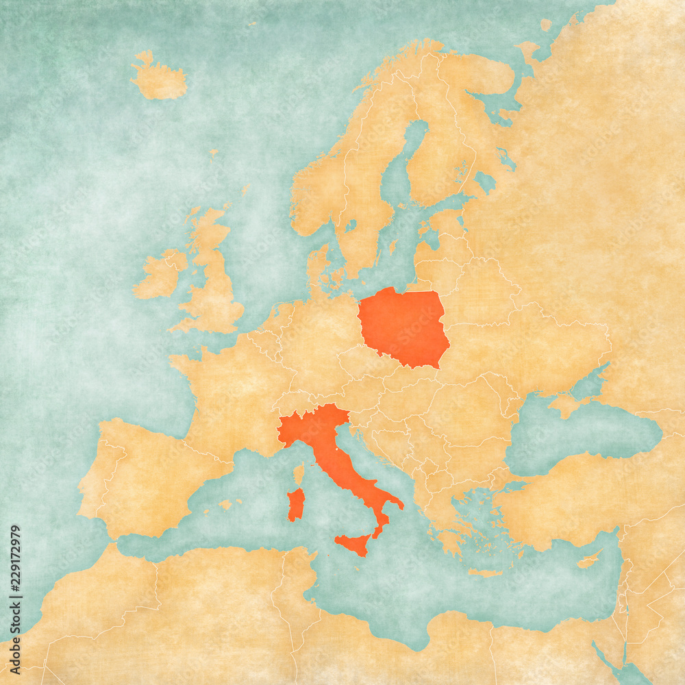 Fototapeta premium Map of Europe - Italy and Poland