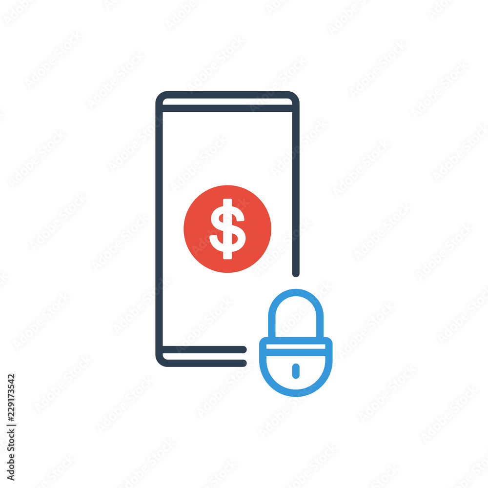Simple Line of Cell Phone Vector Icon - dollar and money security lock Simple Line of Cell Phone Vector Icon - dollar and money security lock