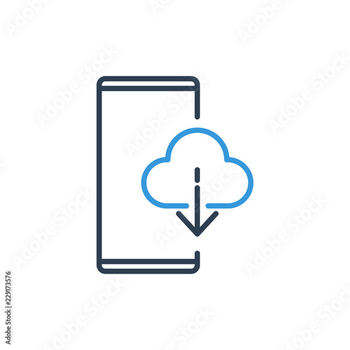 Simple Line of Cell Phone Vector Icon - cloud download information
