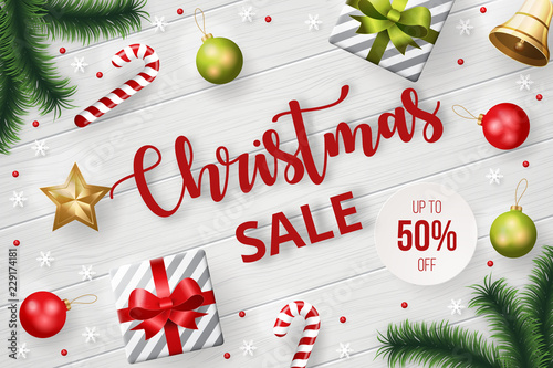 Christmas sale banner with christmas elements.
