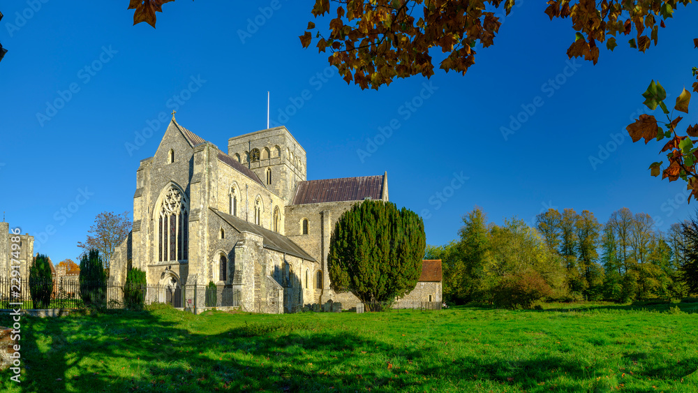 Hospital of St Cross and Almhouses of Noble Poverty, in autumn warm evening sunlight, Winchester, Hampshire, UK
