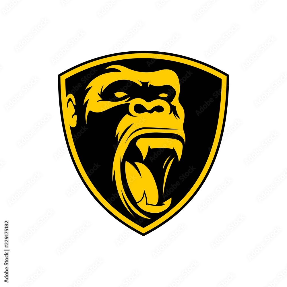 Obraz premium gorilla simple silhouette shield logo
