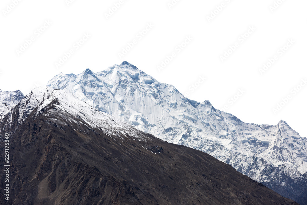 Fototapeta Snowy peak isolated over white background.