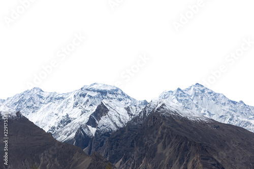 Snowy peak isolated over white background.