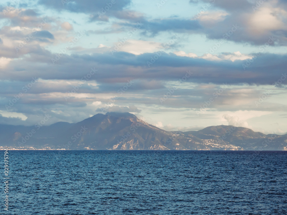 View of Mount Vesuvius on a cloudy, autumn day