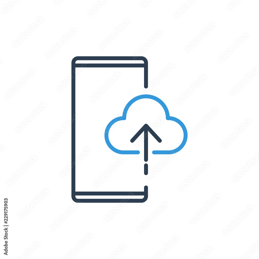 Simple Line of Cell Phone Vector Icon - upload to internet and cloud. save information data Simple Line of Cell Phone Vector Icon - upload to internet and cloud. save information data