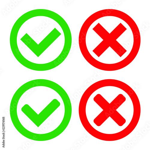 Green Check Mark and Red Cross in two variants (square and rounded corners) - Isolated Vector Illustration