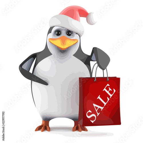 Vector 3d Santa penguin has been to the sales