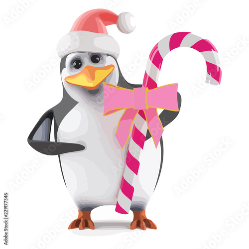 Vector 3d Santa penguin with pink candy