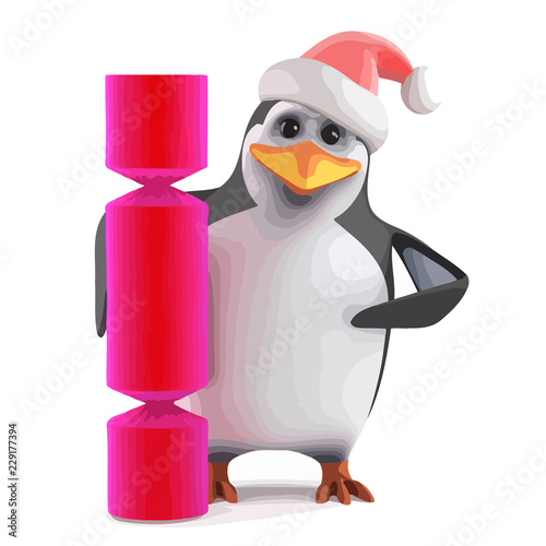 Vector 3d Xmas penguin cracker surprise