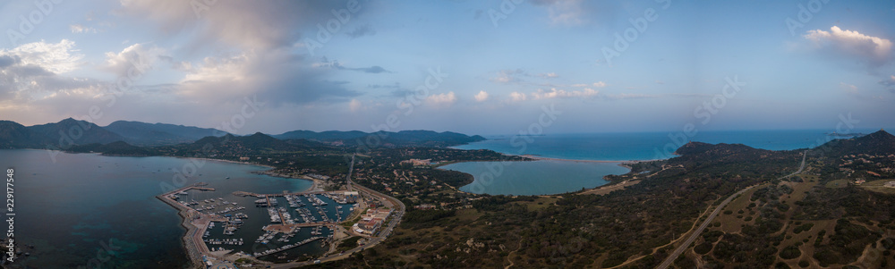 Aerial Landscape. Magnificent view on famous beach Villasimius in Sardinia, Italy.