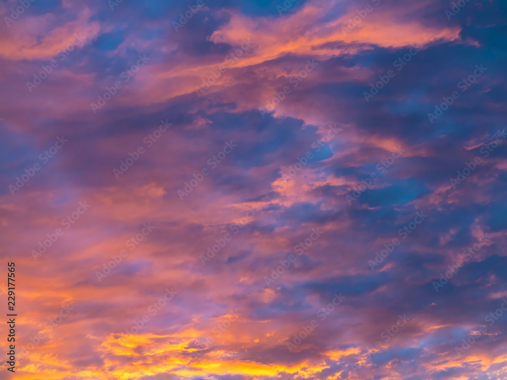 Colorful, dramatic clouds at sunset