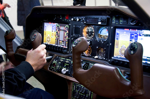 Inside airplane cabin.