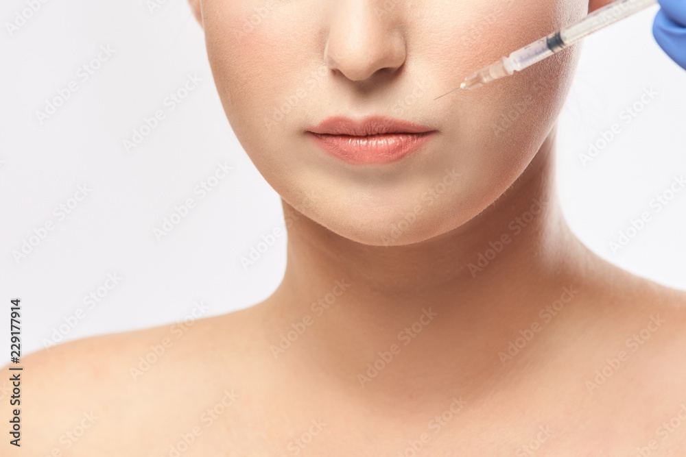 woman face injection. salon cosmetology procedure. skin medical care.  dermatology treatment. anti aging wrinkle lifting