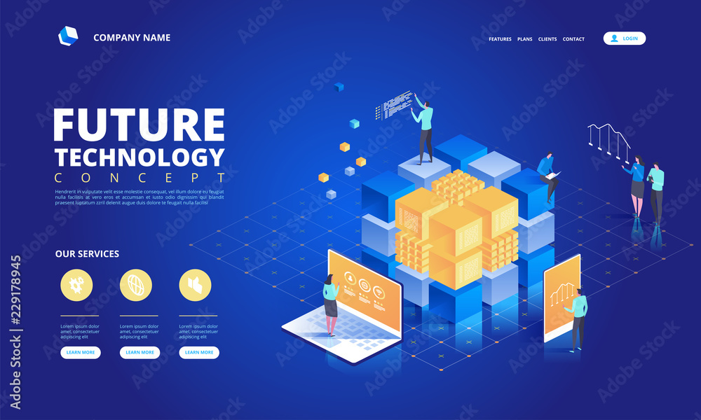Technology isometric concept. Abstract high tech future