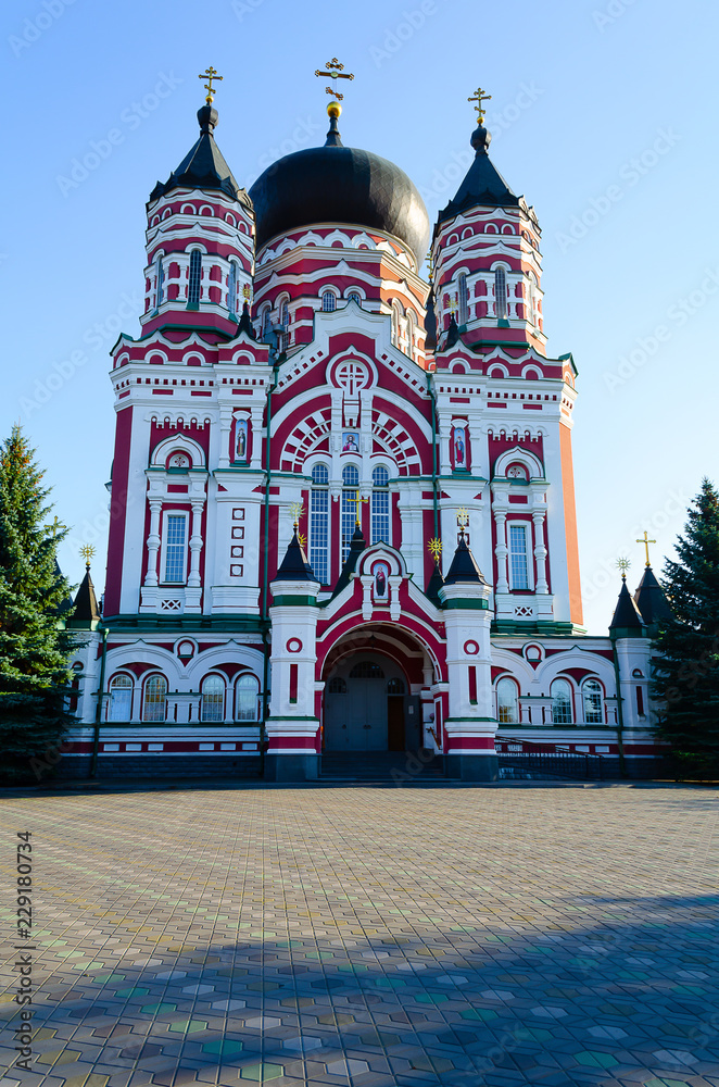 Fototapeta premium Panoramic view of St. Panteleimon Orthodox monastery in autumn