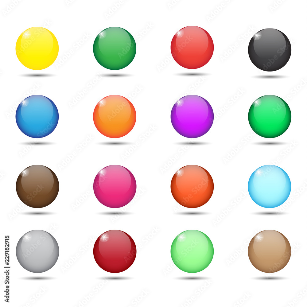 Collection of glossy spheres on white background. Graphic elements for your design. Vector illustration. Collection of glossy spheres on white background. Graphic elements for your design. Vector illustration.