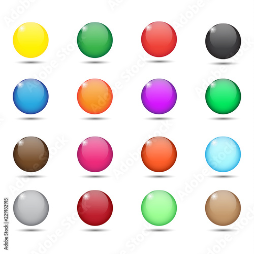 Collection of glossy spheres on white background. Graphic elements for your design. Vector illustration.