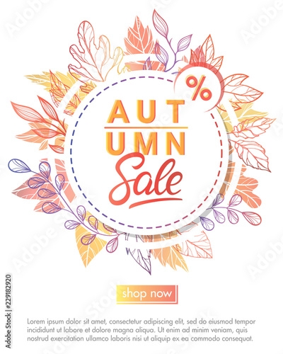 Autumn special offer banner with autumn leaves and floral elements in fall colors.Sale season card perfect for prints  flyers banners  promotion special offer and more. Vector autumn promotion.