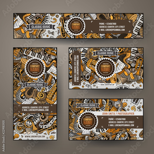 Corporate Identity vector templates set design with doodles Classic music