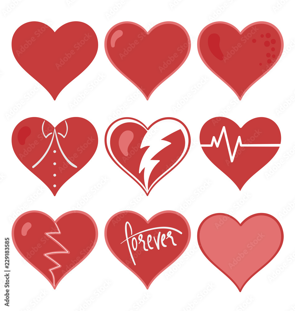 Matte red heart set vector illustration   