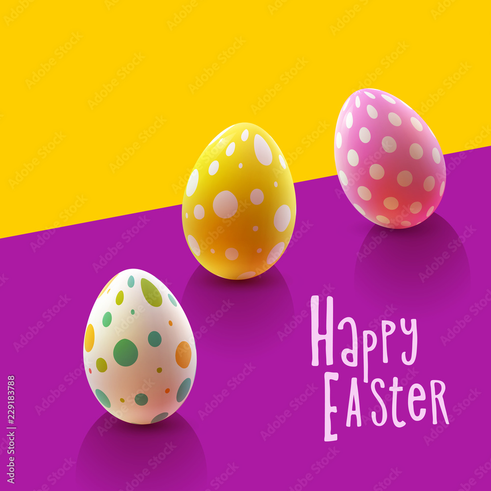 Easter design with colorful realistic eggs.