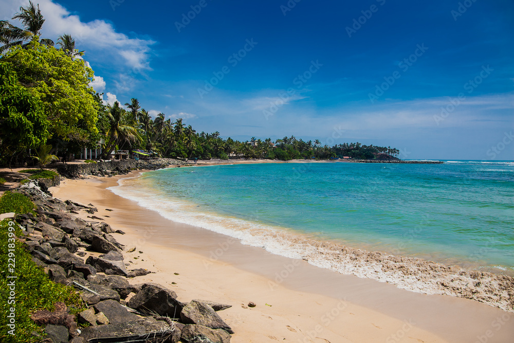 Wonderful sand beach of Mirissa,  Sri Lanka.