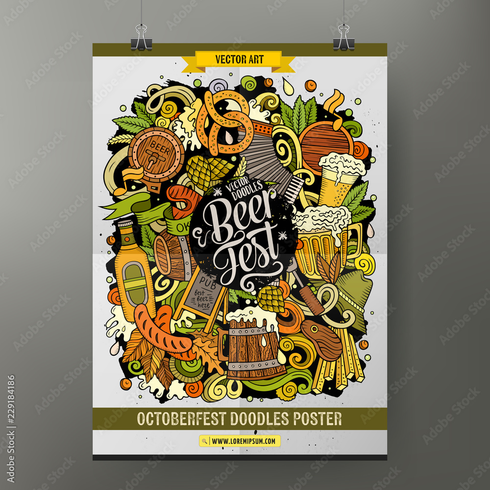 Cartoon hand drawn doodles Beer fest poster design