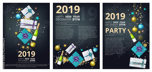 New year party brochure. Holiday christmas 2019 celebration invitation business placard vector template with place for your text
