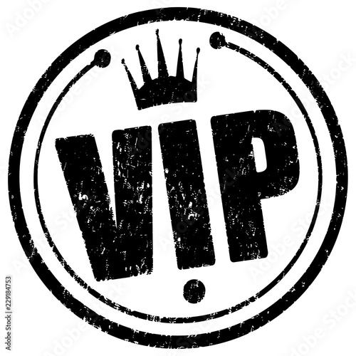 Black circle rubber stamp Vip with crown.