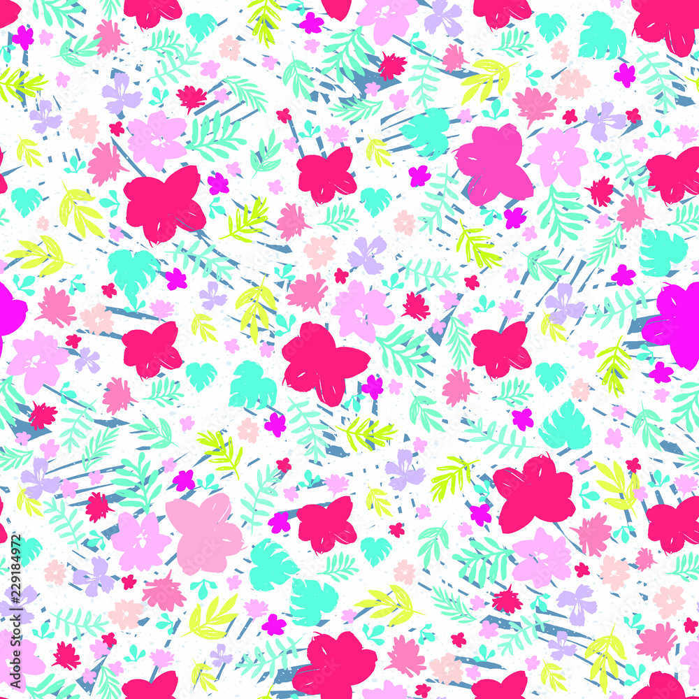 seamless floral pattern with flowers and leaves on white background seamless floral pattern with flowers and leaves on white background