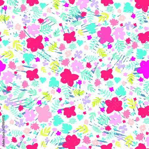 seamless floral pattern with flowers and leaves on white background 