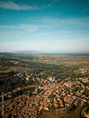 aerial view of a small Sardinian village surrounded by nature. Italy.