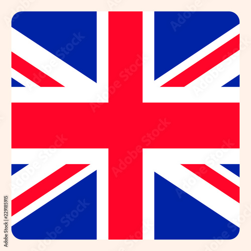 UK square flag button, social media communication sign, business icon.