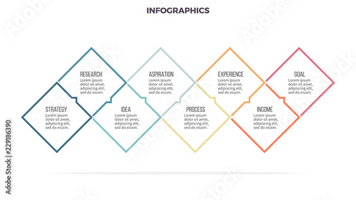 Business infographics. Timeline with 8 steps, options, squares. Vector template. Editable line.