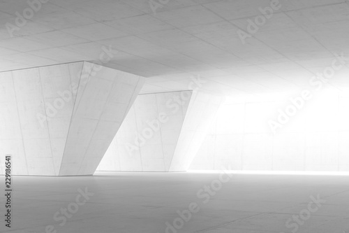 Abstract Empty space with white wall. Modern blank showroom with floor. Future concept. 3d rendering. photo