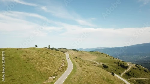 Aerial view of Pyrenean road in Ariege mountains, Midi-Pyrenees in the southern of France