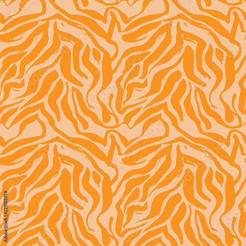 Vector illustration tiger print seamless pattern. Orange hand drawn background.