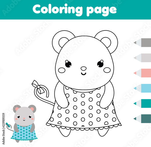 Coloring page with mouse. Drawing kids activity. Printable toddlers fun