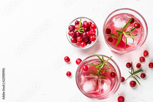 Cocktail with cranberry, vodka, rosemary and ice.