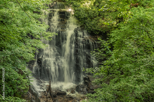 Great Smoky Mountains Expressway  Cherokee  North Carolina - June 19  2018  Waterfall in the interior of a forest in Great Smoky Mountains