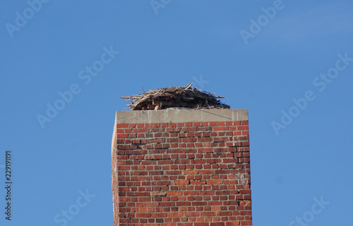 Verlassenes Storchennest auf dem Schornstein photo