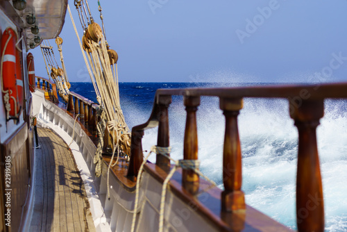 Old ship tackles. Old sailing ship vessel. © Netfalls
