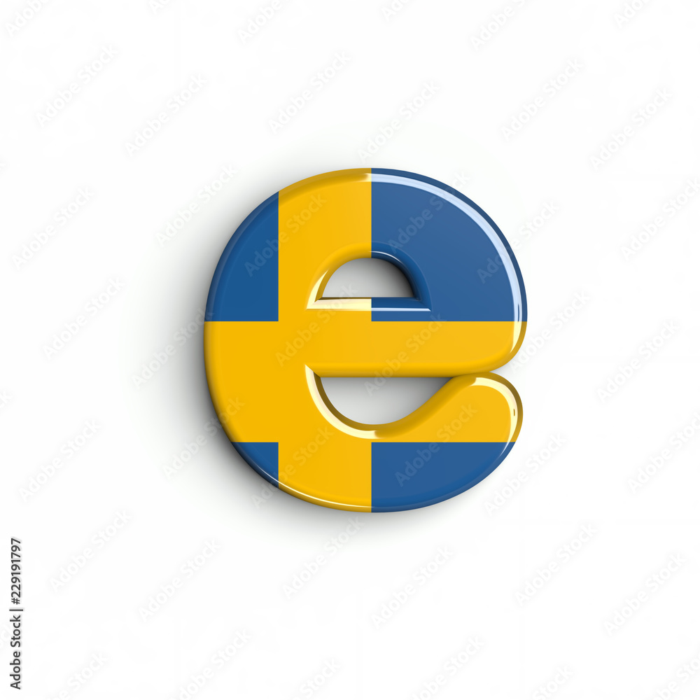 Sweden flag letter E - Lower-case 3d swedish font isolated on white background. This alphabet is perfect for creative illustrations related but not limited to Sweden, nordic countries, Europe... Sweden flag letter E - Lower-case 3d swedish font isolated on white background. This alphabet is perfect for creative illustrations related but not limited to Sweden, nordic countries, Europe...
